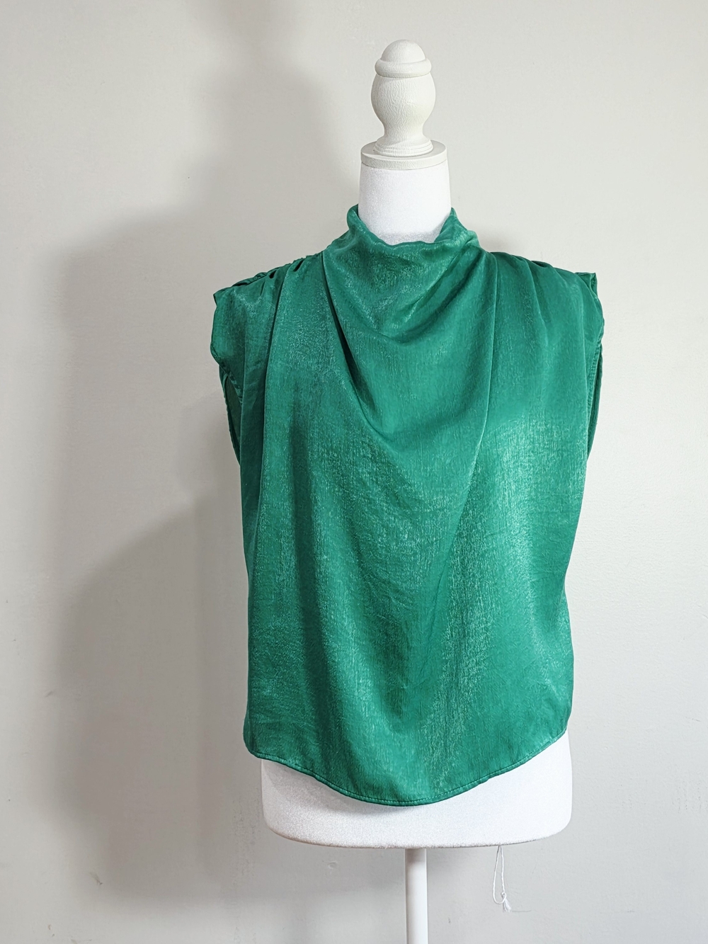Zara Green Sleeveless Draped Mock-Neck Top